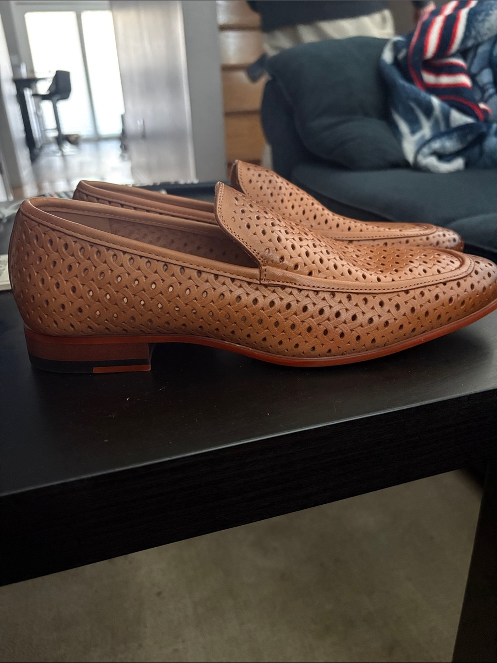 Men's Brown Perforated Leather Loafers- never worn, still in box